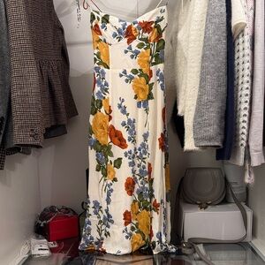 Reformation Juliette style Floral Midi Dress - Cream with Orange and Blue floral